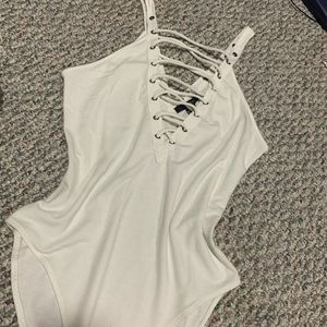 White lace up bosysuit